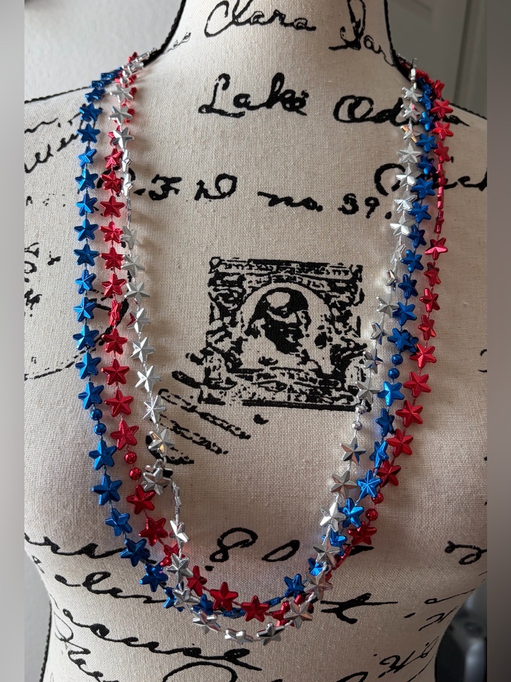 Triple Strand Red, Blue & Silver Beaded Necklace - Women Jewelry 3 sets of 3 - Picture 2 of 3